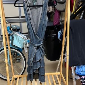 Adorable denim ruffle wrap hi low mini dress